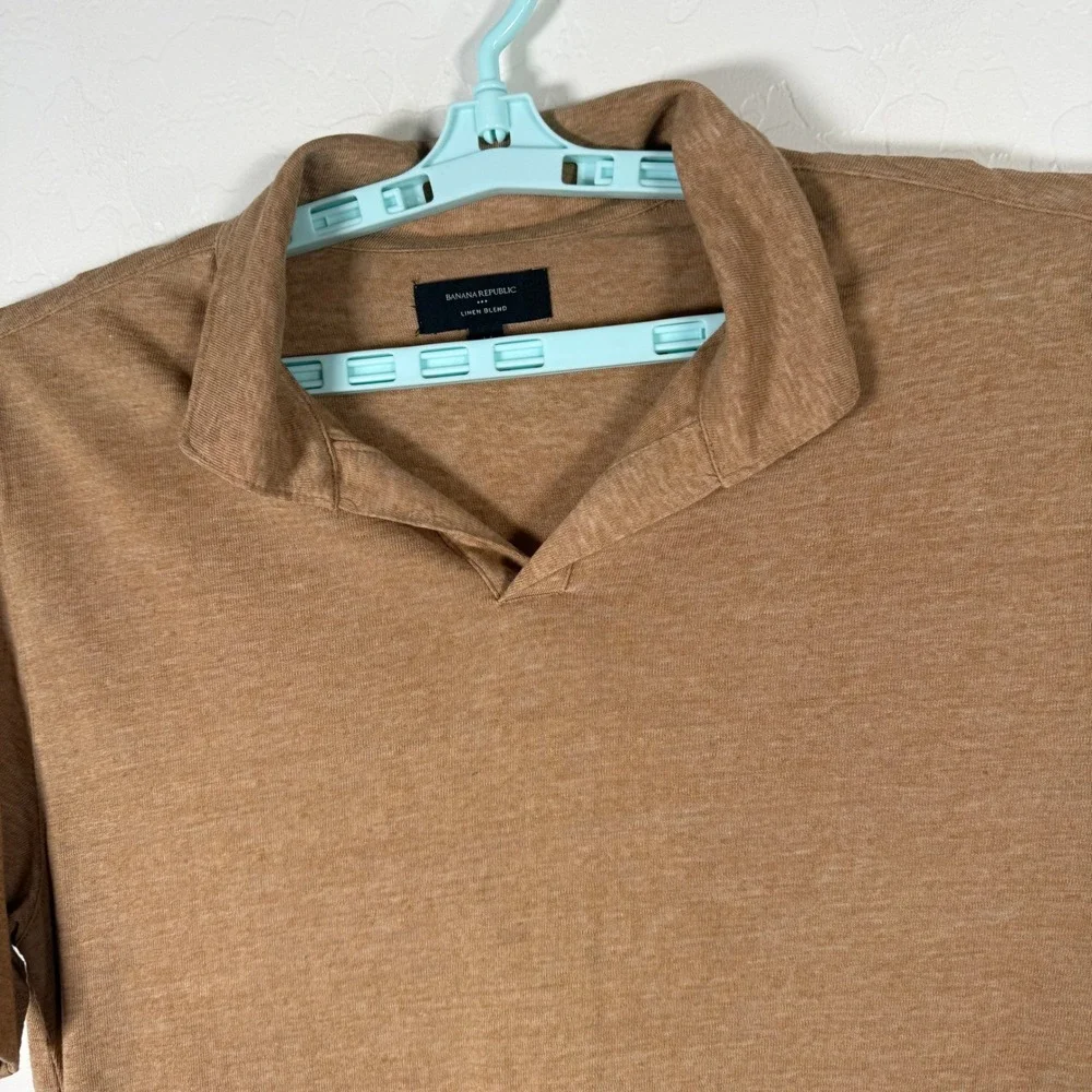 Banana Republic Polo Shirt Mens Medium Brown Linen Blend Short Sleeve Casual